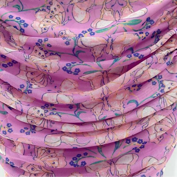 Free People Romantic Milkshake Mesh Butterfly Ruched Fairy Lace Up Boho Bodysuit - Picture 6 of 16